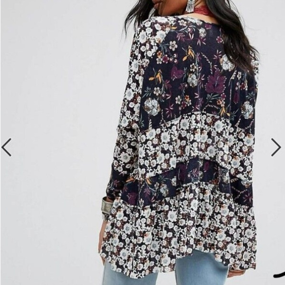 FREE PEOPLE Isabelle Floral Tunic Top Blue Size XS (oversized) - Picture 3 of 10